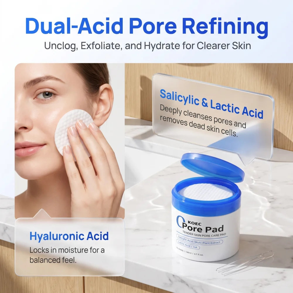 2026 New Zero Pore Pad 2.0 Toner Pads, 70‑Count Dual‑Textured Exfoliating Toner Pads with Lactic & Salicylic Acid, Gentle Peel Deep Cleansing Treatment, Help Smooth Skin Texture, Mild Daily Facial Care Suitable for All Skin Types