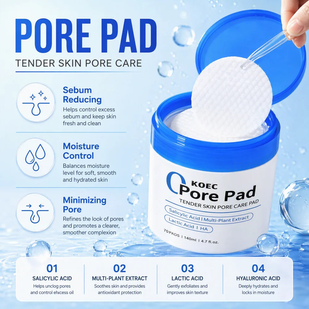 2026 New Zero Pore Pad 2.0 Toner Pads, 70‑Count Dual‑Textured Exfoliating Toner Pads with Lactic & Salicylic Acid, Gentle Peel Deep Cleansing Treatment, Help Smooth Skin Texture, Mild Daily Facial Care Suitable for All Skin Types